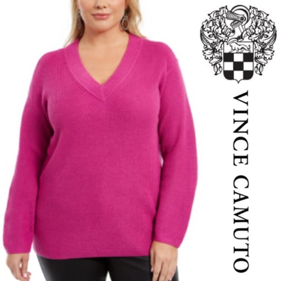 Vince Camuto Sweaters - Vince Camuto Sweater Solid Magenta V Neck Women 3X
